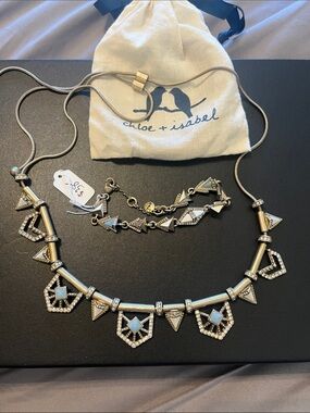 chloe + isabel Silver Geometric Statement Necklace Set with Bracelet